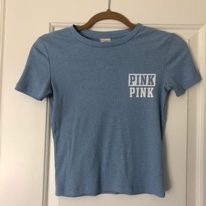 VS PINK Baby Blue Semi Crop Tee